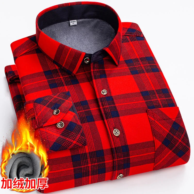 Double-Sided Fleece Men's Long-Sleeved Shirt, Fleece Thickened Warm Shirt 7XL8XL, Winter Casual, Skin-Friendly, Soft and Trendy