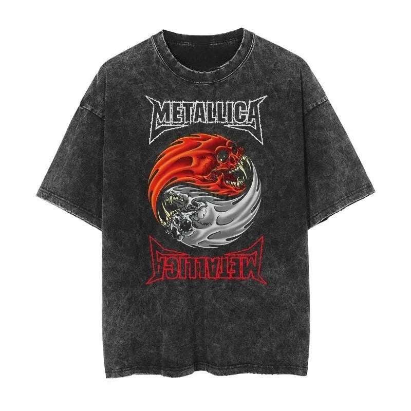 2026 and men women Classic washed T-shirt featuring the Metallica rock band Suitable for high-end luxurious outfits clothes