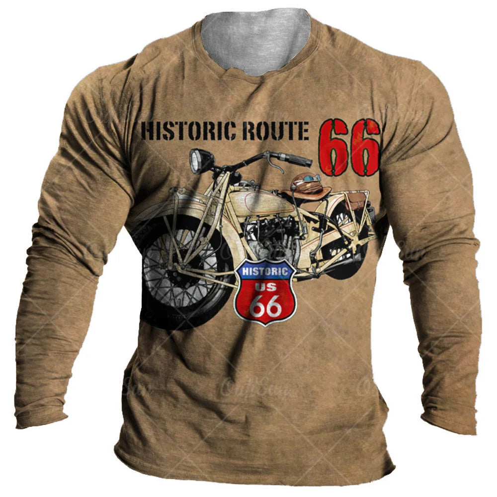 Vintage Men Long Sleeve T Shirt 3d Retro Motorcycle Oversized T Shirts For Sweatshirt Biker Racing Top Tee Men Clothing