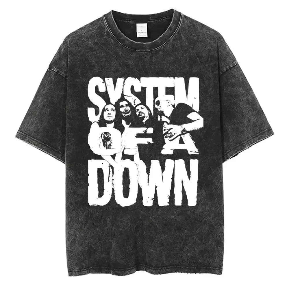 90s Alternative Rock Band System of A Down Washed Vintage T-shirts Men Women Fashion Oversized T Shirt Male Casual Cotton Tshirt