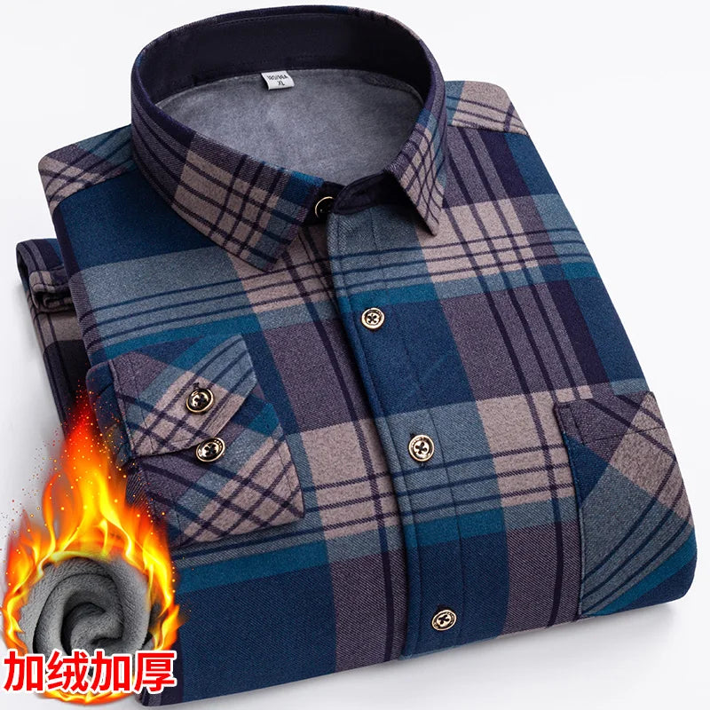 Double-Sided Fleece Men's Long-Sleeved Shirt, Fleece Thickened Warm Shirt 7XL8XL, Winter Casual, Skin-Friendly, Soft and Trendy