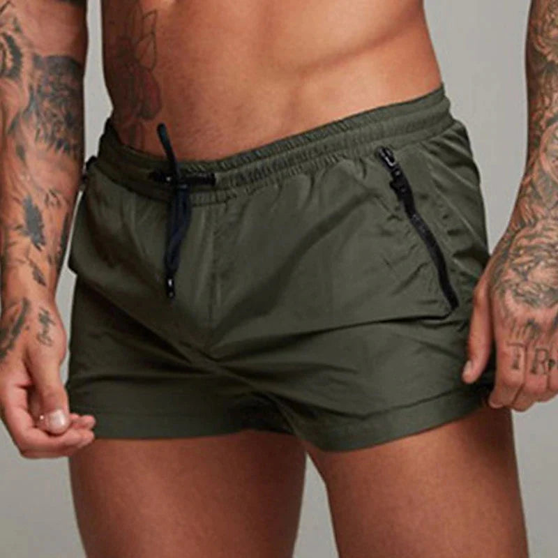 Men's Athletic Short Workout Running Gym Short Side Zipper Double Pocket Drawstring With Mesh Lining Solid Color Quick Dry Short