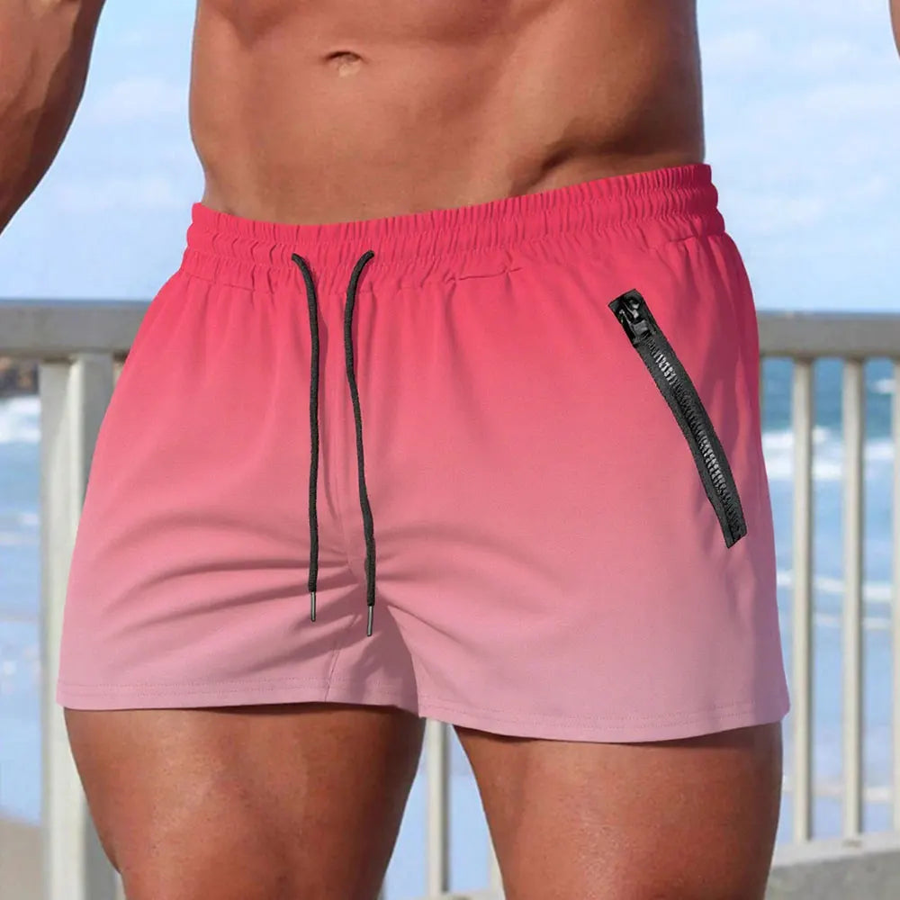 Men's Athletic Short Workout Running Gym Short Side Zipper Double Pocket Drawstring With Mesh Lining Solid Color Quick Dry Short