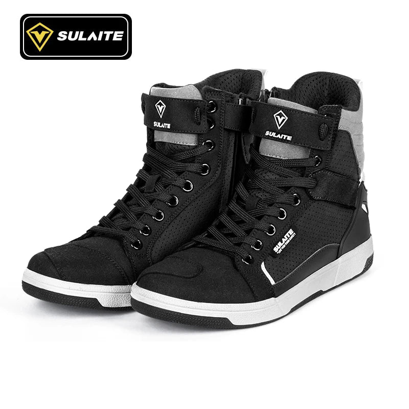 Men Motorcycle Boots Breathable Anti-fall Rider Road Racing Casual Shoes Boots Gear Shift Rubber Sole Reflective Motorbike Shoes