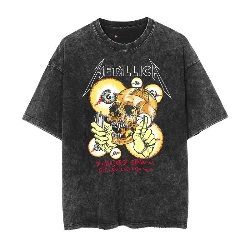 2026 and men women Classic washed T-shirt featuring the Metallica rock band Suitable for high-end luxurious outfits clothes