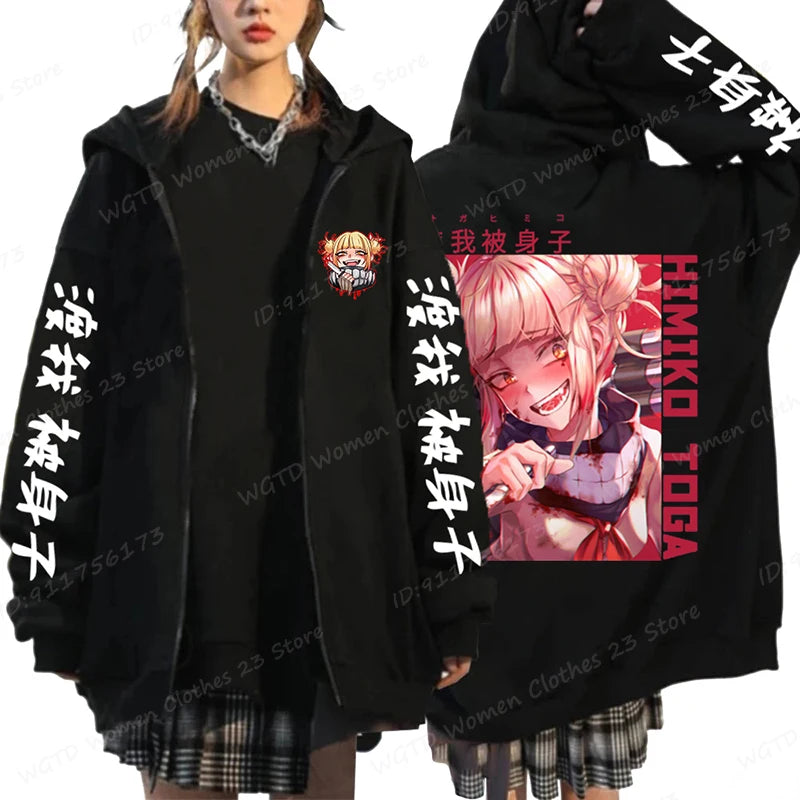Hot Anime Himiko Toga Anime Print Zipper Hoodies For Women/Men Fashion Streetwear Hooded Pullovers Long Sleeve Zip Sweatshirts