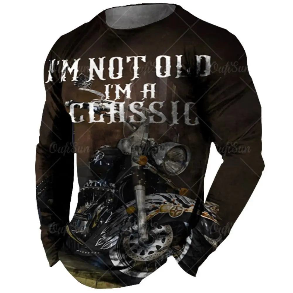 Vintage Men Long Sleeve T Shirt 3d Retro Motorcycle Oversized T Shirts For Sweatshirt Biker Racing Top Tee Men Clothing