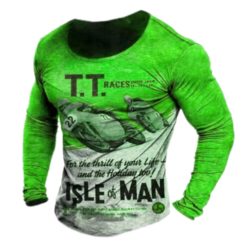 Vintage Men Long Sleeve T Shirt 3d Retro Motorcycle Oversized T Shirts For Sweatshirt Biker Racing Top Tee Men Clothing