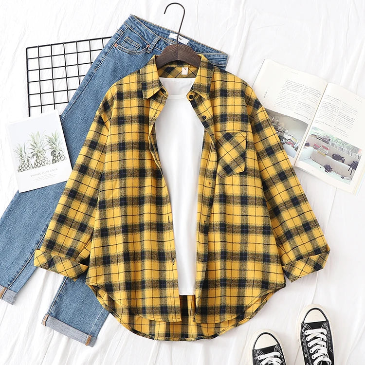 Brand Casual Women's Flannel Plaid Shirt 2025 Autumn New Boutique Ladies Loose Blouse and Tops Female Long Sleeve Shirts Clothes