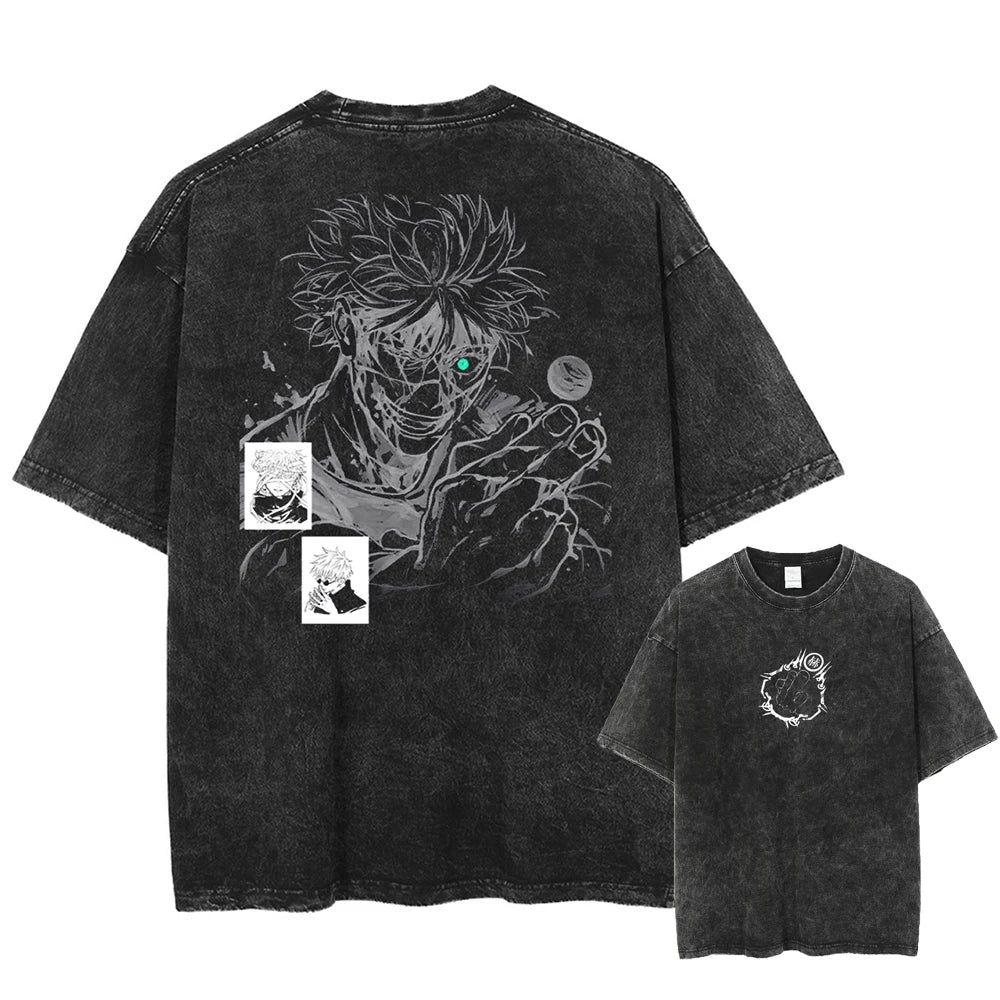 Gojo Satoru Jujutsu Kaisen T Shirt Men Women Tshirt Washed Cotton T-shirt Clothing Summer Short Sleeve  Tees Streetwear
