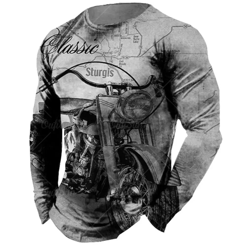 Vintage Men Long Sleeve T Shirt 3d Retro Motorcycle Oversized T Shirts For Sweatshirt Biker Racing Top Tee Men Clothing