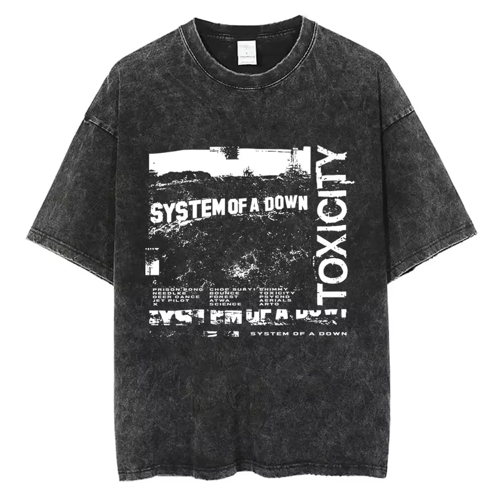 System of A Down Toxicity Album Graphic Washed T-shirts Men Women Rock Oversized T Shirt Male Vintage Alternative Metal T-shirts
