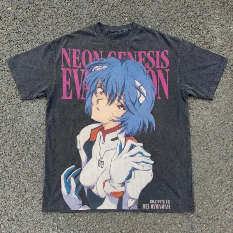 Neon Genesis Evangelion Anime Ayanami Printed T-shirt Men's and Women's T-shirt Men's Top Sports T-shirt Men's T-shirt Summer