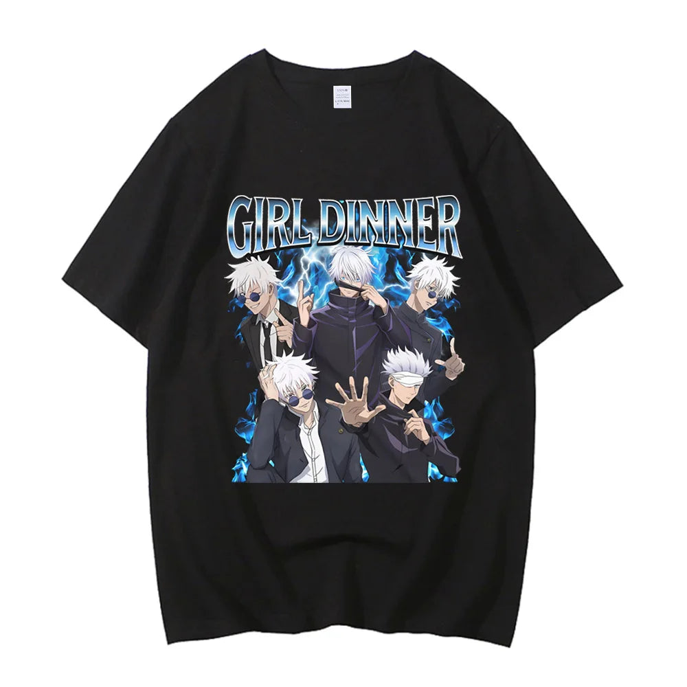 Satoru Gojo Jujutsu Kaisen T-Shirt Vintage Streetwear Japanese Anime Short Sleeve Men Clothing High Quality Cotton T Shirt