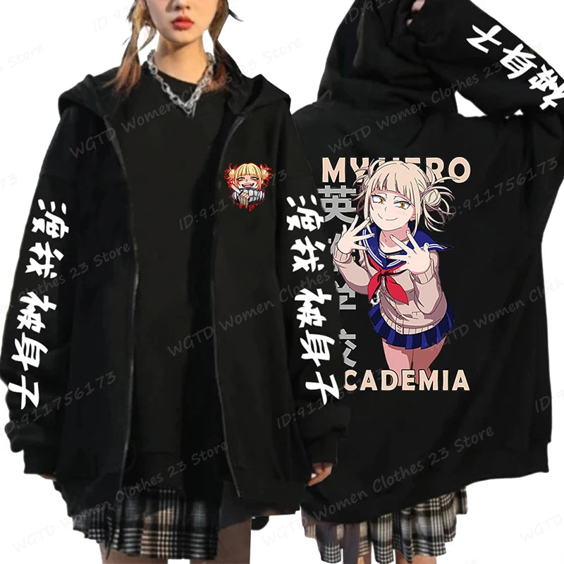 Hot Anime Himiko Toga Anime Print Zipper Hoodies For Women/Men Fashion Streetwear Hooded Pullovers Long Sleeve Zip Sweatshirts