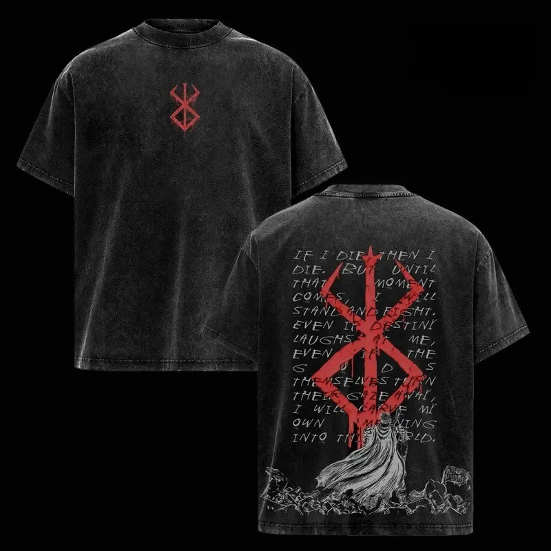 Berserk Guts Anime Printed Tee Men Women Washed Cotton T-shirts Manga Vintage T Shirt Harajuku Male Casual Oversized Tshirt