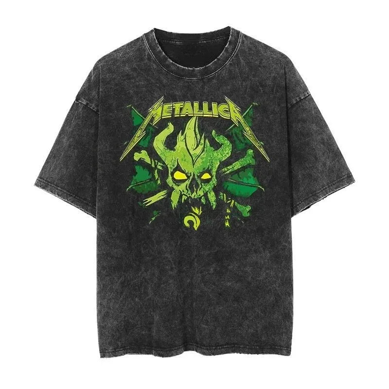 2026 and men women Classic washed T-shirt featuring the Metallica rock band Suitable for high-end luxurious outfits clothes