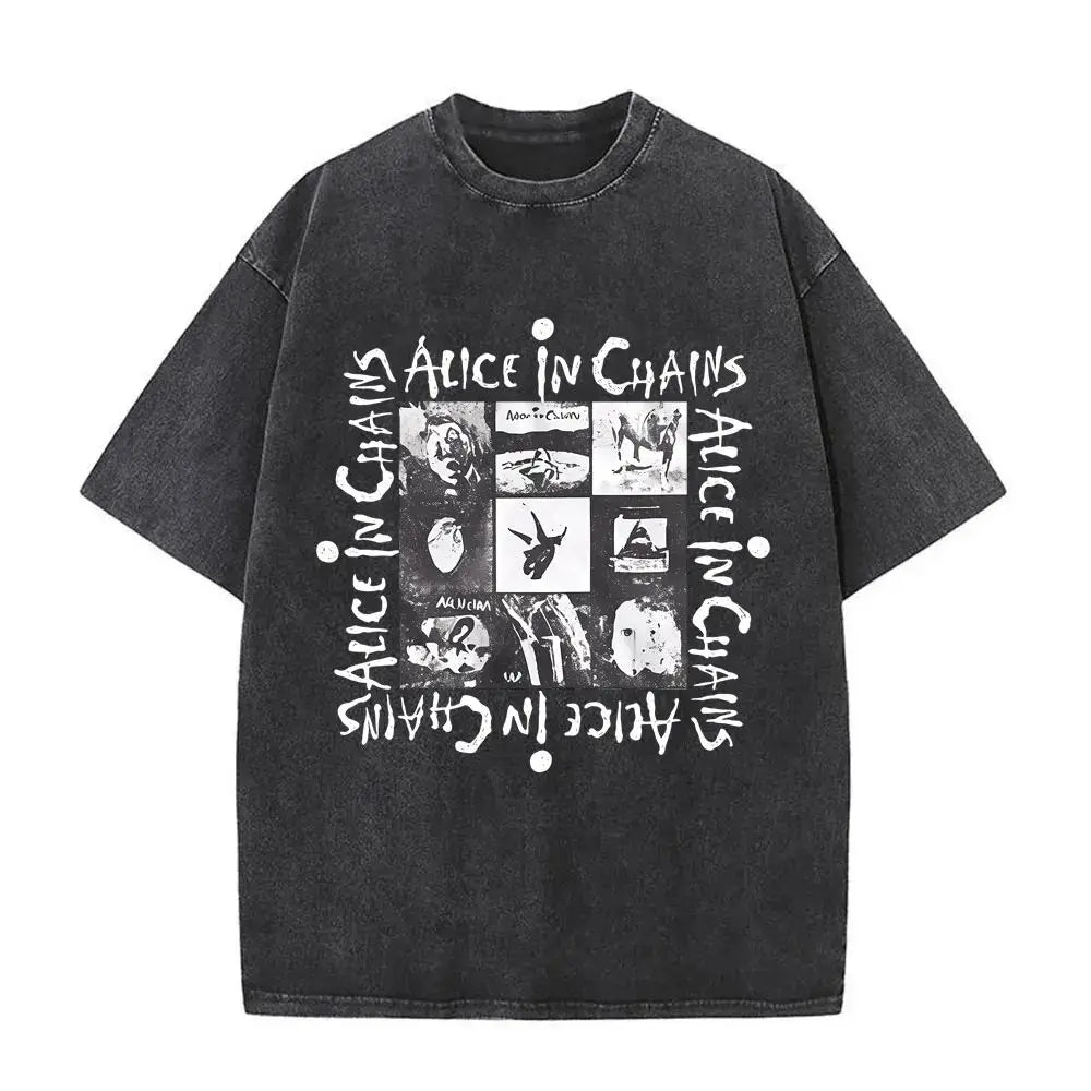 New in Top & Tees Mens T-Shirt Camisetas Rock Band Alice in Chains Dirt Washed Vintage Short Sleeved Round Neck Y2k Tshirt