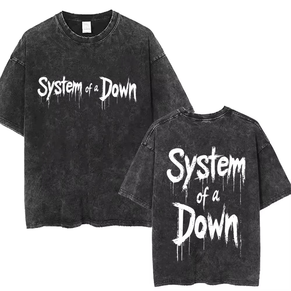 90s Alternative Rock Band System of A Down Washed Vintage T-shirts Men Women Fashion Oversized T Shirt Male Casual Cotton Tshirt