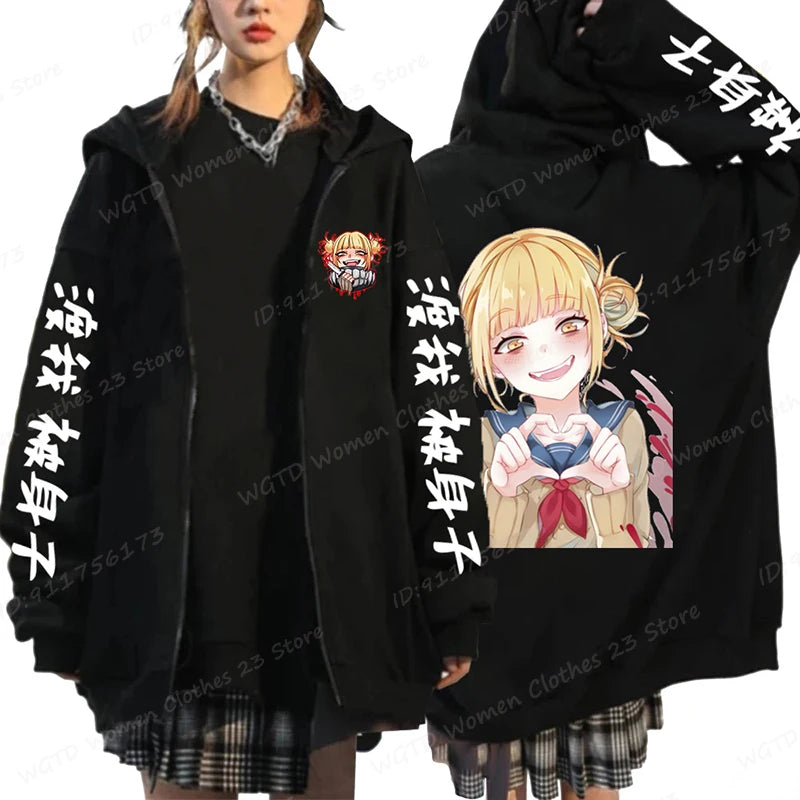 Hot Anime Himiko Toga Anime Print Zipper Hoodies For Women/Men Fashion Streetwear Hooded Pullovers Long Sleeve Zip Sweatshirts