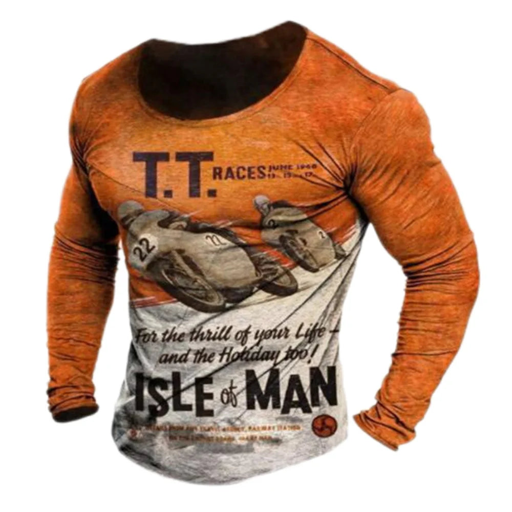 Vintage Men Long Sleeve T Shirt 3d Retro Motorcycle Oversized T Shirts For Sweatshirt Biker Racing Top Tee Men Clothing