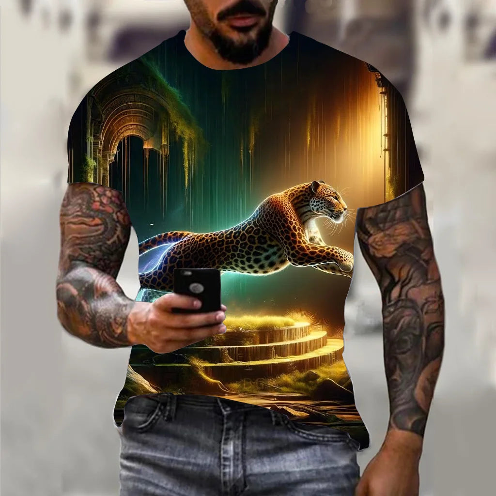 Harajuku Men's T-shirt Hip Hop Trend Street Casual Round Neck Short Sleeve Loose Top Fun 3D Animal Eagle Print T-shirt