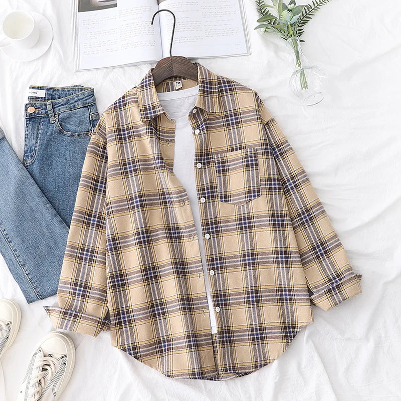 Brand Casual Women's Flannel Plaid Shirt 2025 Autumn New Boutique Ladies Loose Blouse and Tops Female Long Sleeve Shirts Clothes