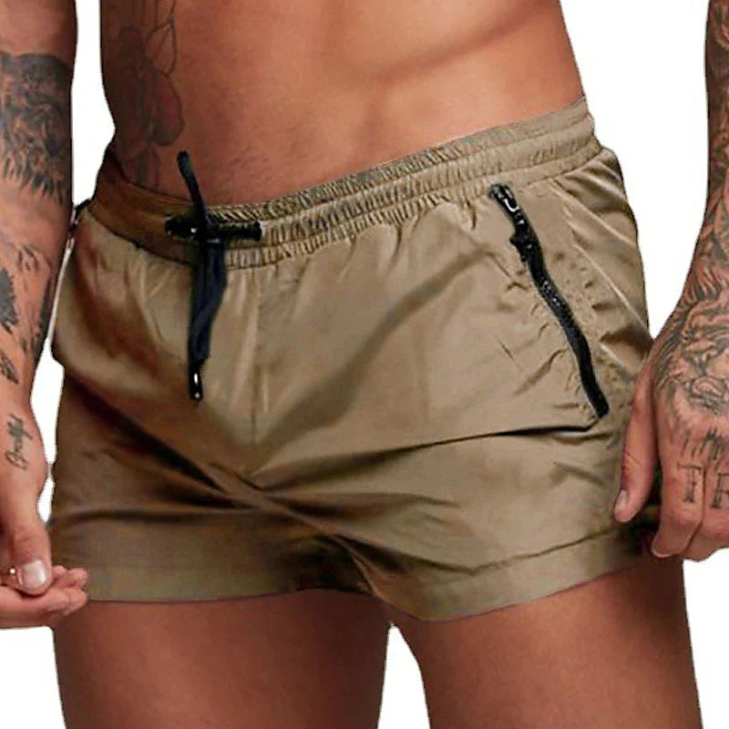 Men's Athletic Short Workout Running Gym Short Side Zipper Double Pocket Drawstring With Mesh Lining Solid Color Quick Dry Short