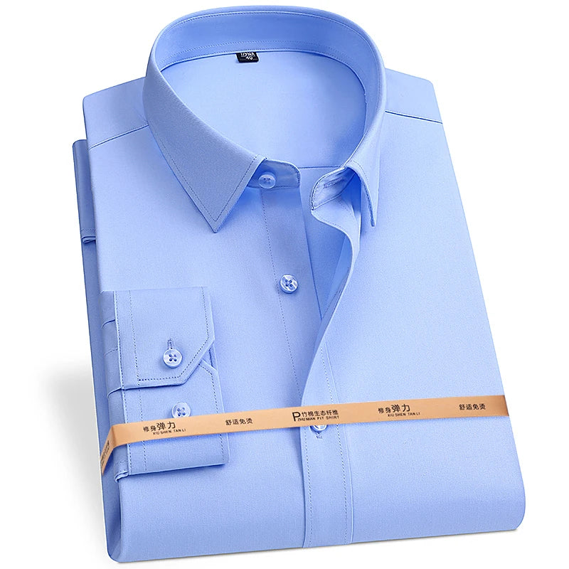 2025 New Bamboo Fiber Men's Long Sleeve Shirt Business Banquet Formal Social Comfortable Black Shirt Super Large 5XL 6XL 7XL 8XL