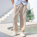 Men's Cotton Linen Pants Straight Leg Lightweight Breathable Comfortable Trousers Beach Style Solid Color Casual Cozy Sweatpants