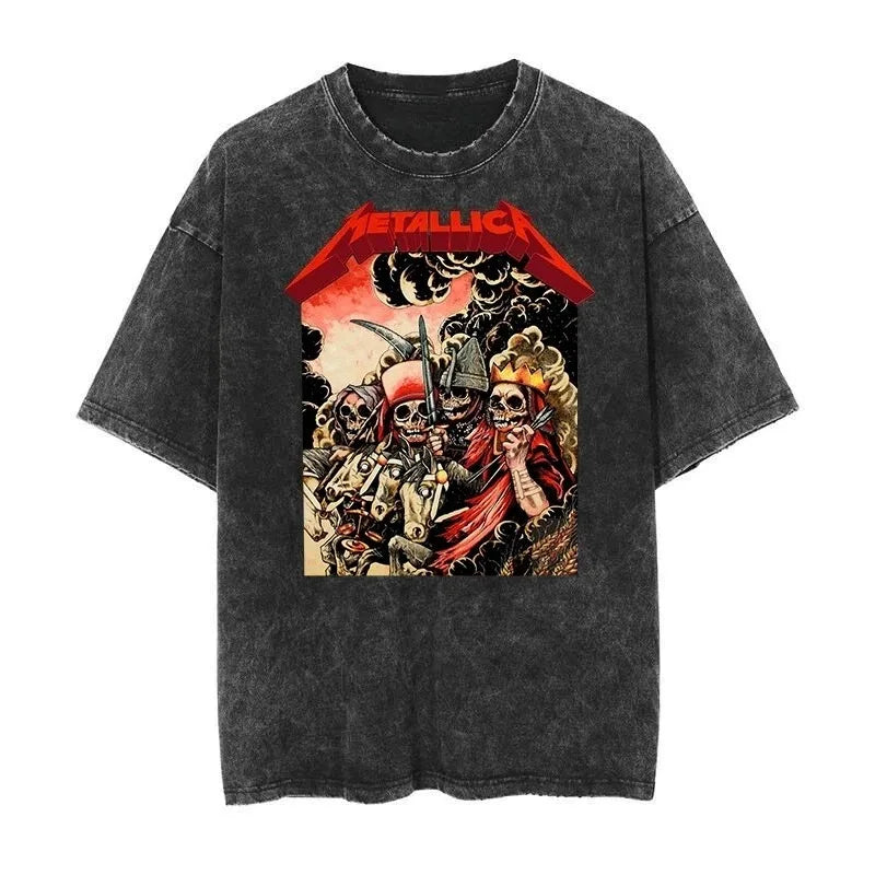 2026 and men women Classic washed T-shirt featuring the Metallica rock band Suitable for high-end luxurious outfits clothes