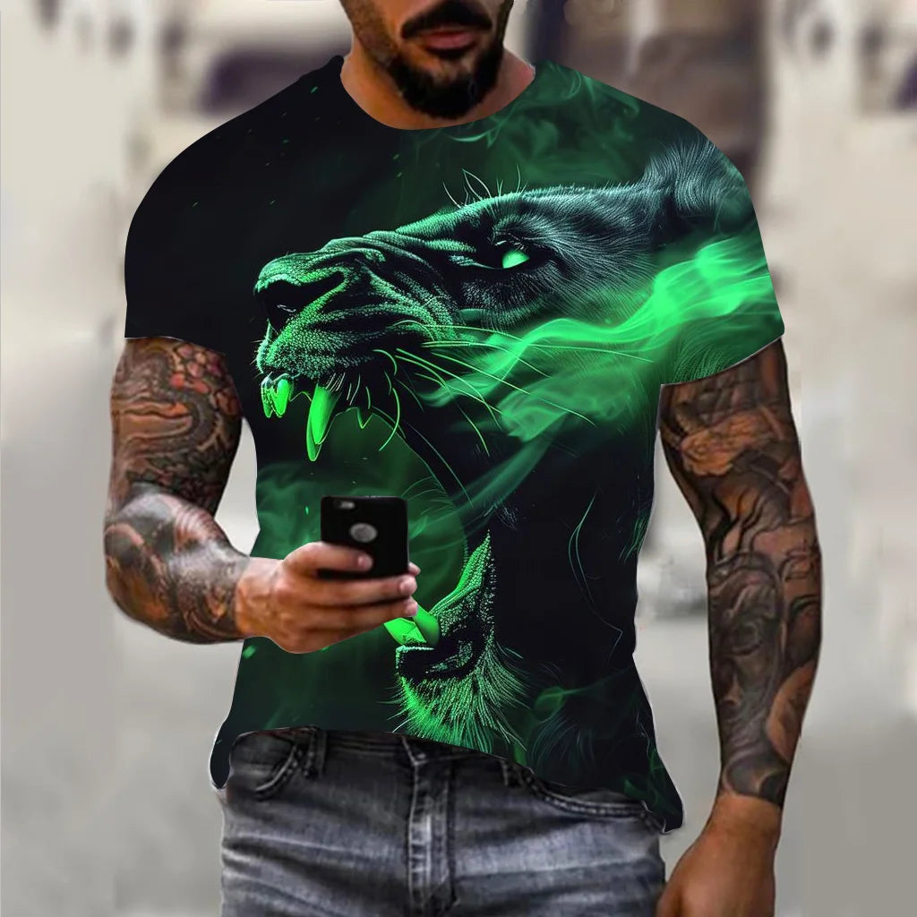 Harajuku Men's T-shirt Hip Hop Trend Street Casual Round Neck Short Sleeve Loose Top Fun 3D Animal Eagle Print T-shirt