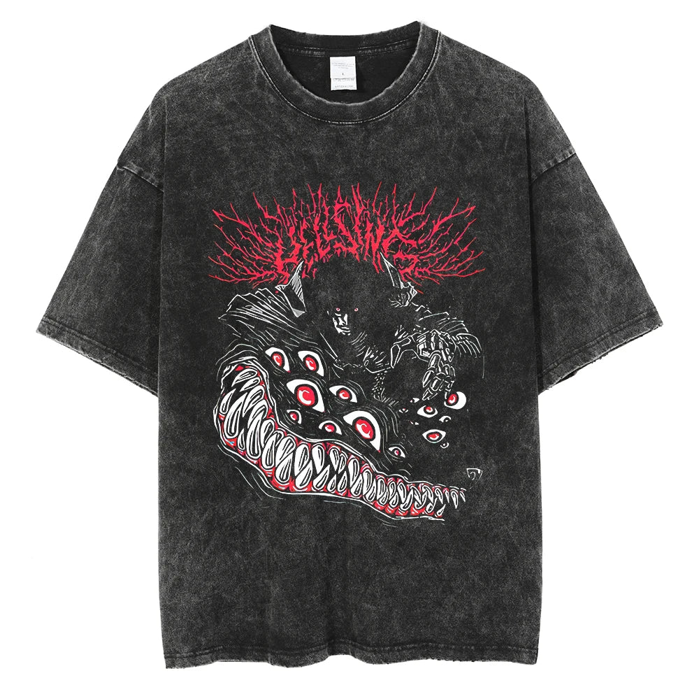 Anime Fullmetal Alchemist Logo Graphic Print T Shirt Men Women Vintage Manga Tshirts Washed Cotton T-shirt Harajuku Oversize Tee