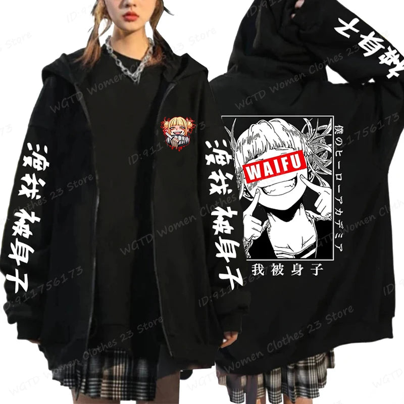 Hot Anime Himiko Toga Anime Print Zipper Hoodies For Women/Men Fashion Streetwear Hooded Pullovers Long Sleeve Zip Sweatshirts