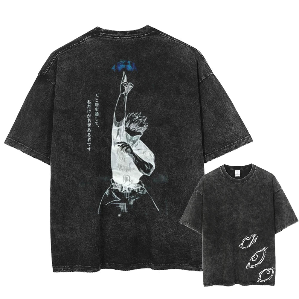 Gojo Satoru Jujutsu Kaisen T Shirt Men Women Tshirt Washed Cotton T-shirt Clothing Summer Short Sleeve  Tees Streetwear