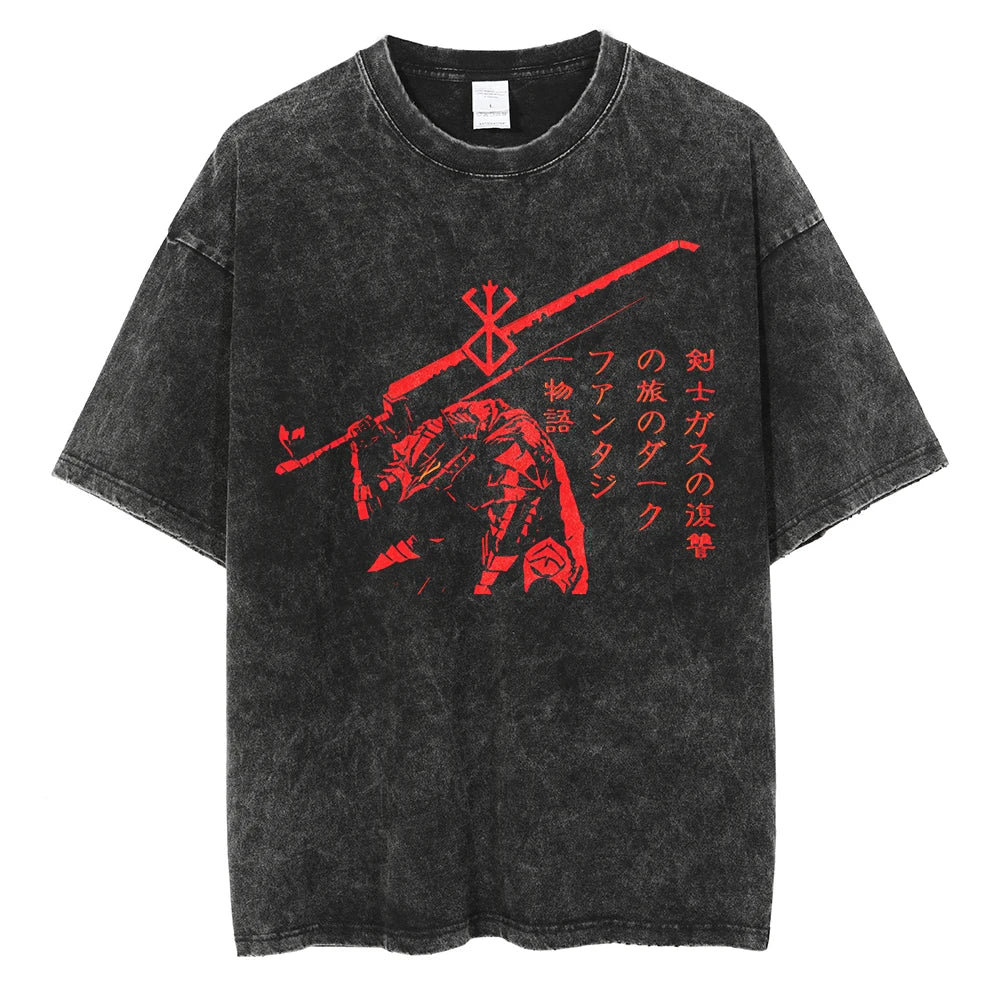 Berserk Manga Tshirt Guts Anime T Shirt For Men Women T-shirt Vintage Washed Cotton Clothing Summer Casual Short Sleeves Tees