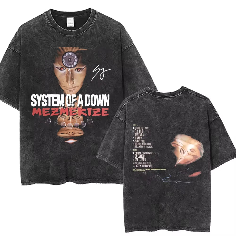 90s Alternative Rock Band System of A Down Washed Vintage T-shirts Men Women Fashion Oversized T Shirt Male Casual Cotton Tshirt