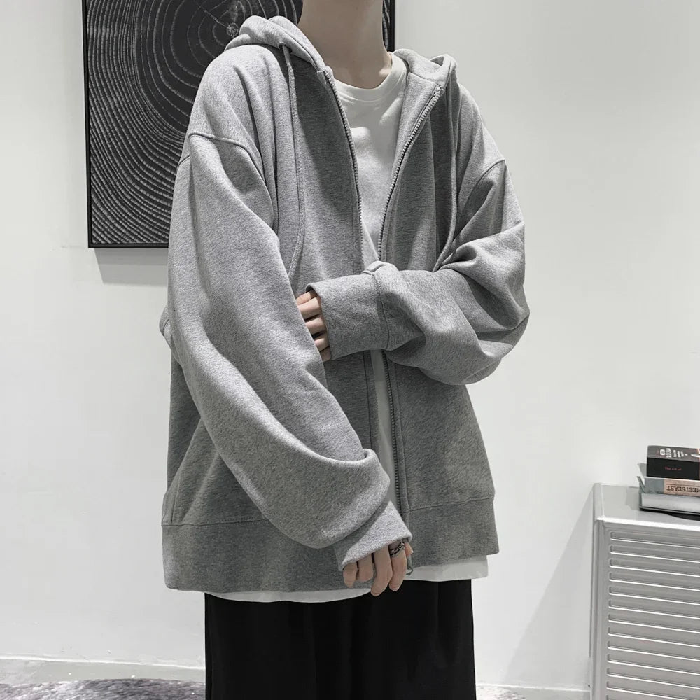 Men's  Trendy Hoodie Cardigan Autumn Hooded Sweatshirt Solid Color Classic Jacket Long Sleeve Zipper Coat Casual Men Clothing