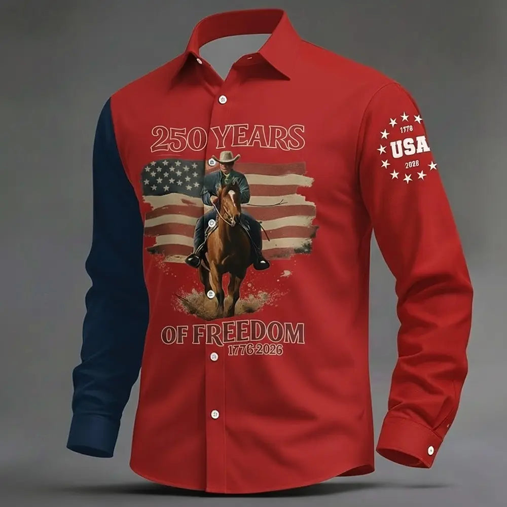 Men's US Flag Freedom 250th Anniversary Shirt Button Up Shirt Long Sleeve Vintage Retro Holiday Casual Daily Spring Fall
