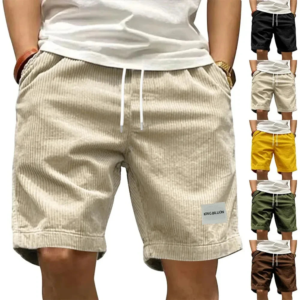 Vintage Cargo Shorts Men's Summer Trendy Retro Corduroy Short Pants Men's Casual Solid Color Shorts Sports Breathable Sweatpants