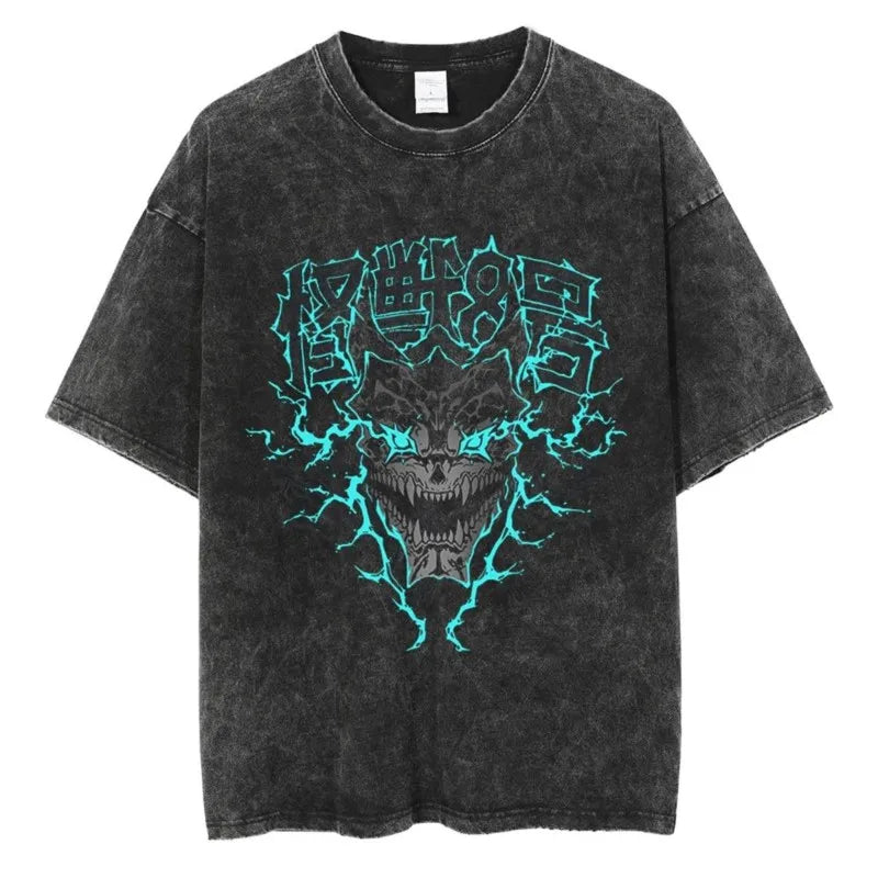 Washed T-shirt Popular Anime Kaiju No 8 Printed T-shirt for Men   Cotton Washable T-shirt for Harajuku Men  Casual Top for Manga