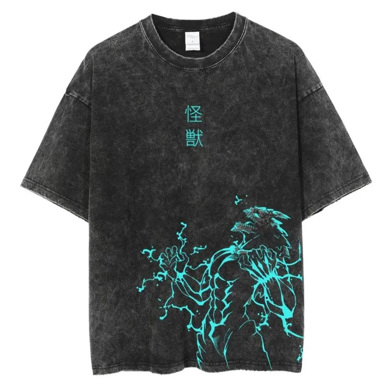 Washed T-shirt Popular Anime Kaiju No 8 Printed T-shirt for Men   Cotton Washable T-shirt for Harajuku Men  Casual Top for Manga
