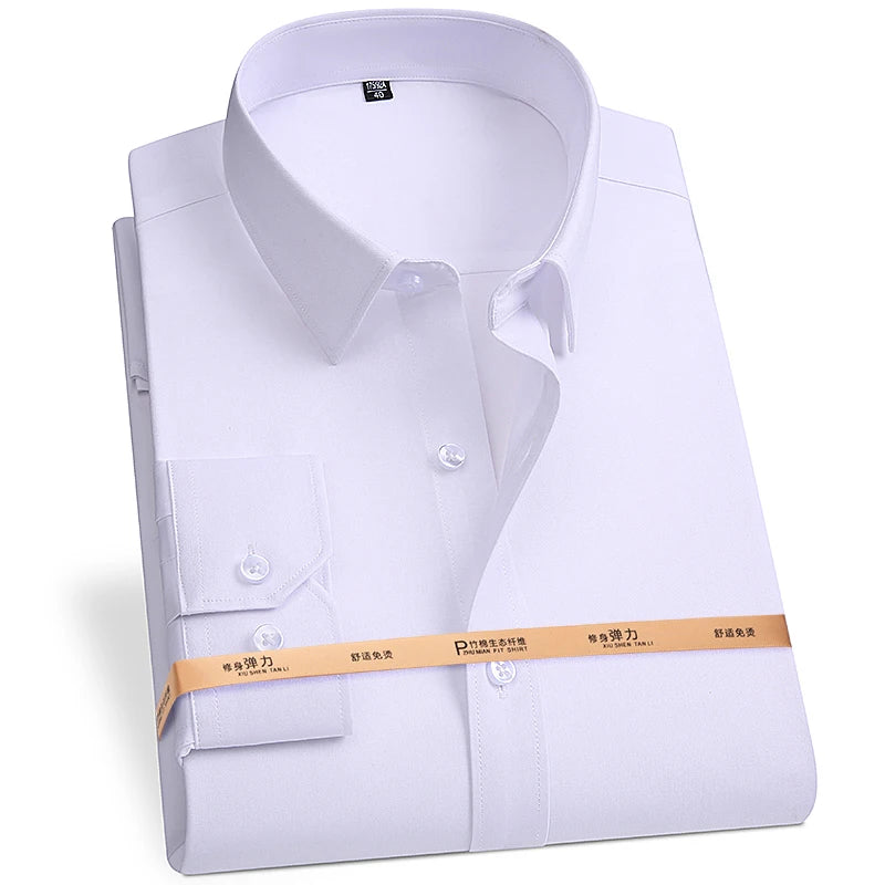 2025 New Bamboo Fiber Men's Long Sleeve Shirt Business Banquet Formal Social Comfortable Black Shirt Super Large 5XL 6XL 7XL 8XL