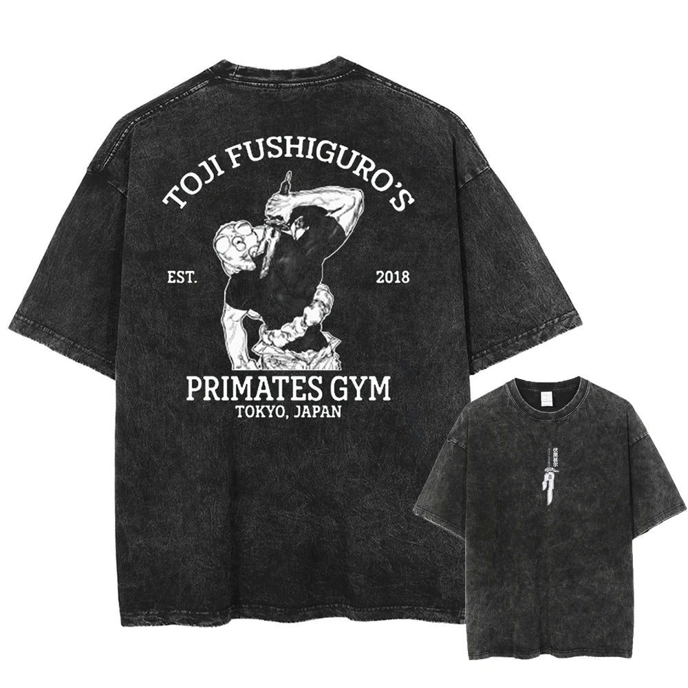 2026 Anime Jujutsu Kaisen Fushiguro Toji Printed T-shirt Men's and Women's Washed T-shirt High Quality Vintage T-shirt Tops