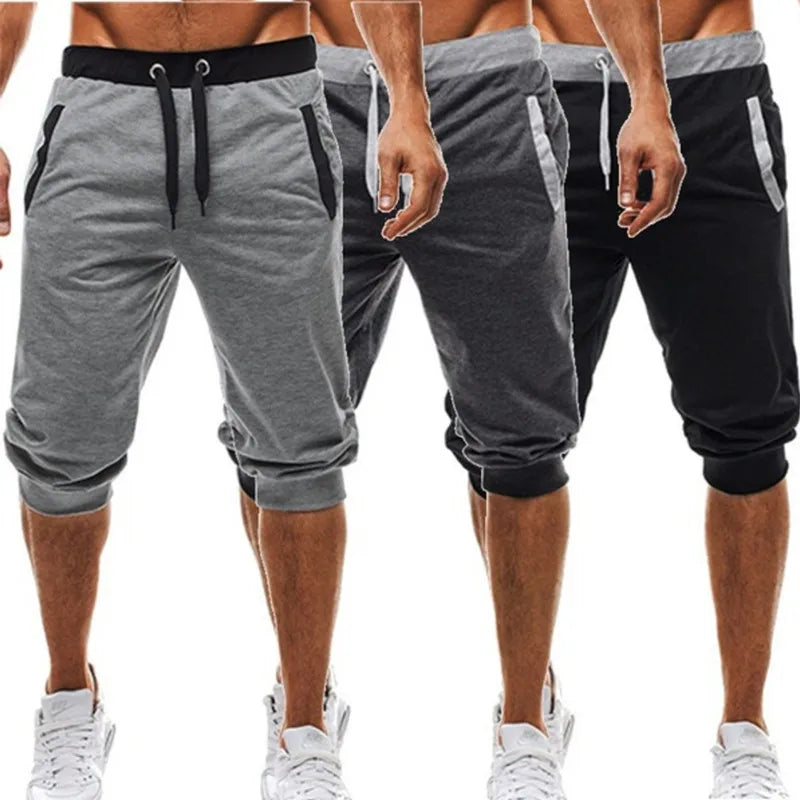 2025 new men's sports pants men's casual jogging shorts elastic fitness pants seven quarter pants casual M-3XL men