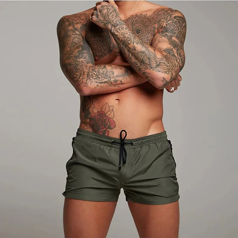 Men's Athletic Short Workout Running Gym Short Side Zipper Double Pocket Drawstring With Mesh Lining Solid Color Quick Dry Short