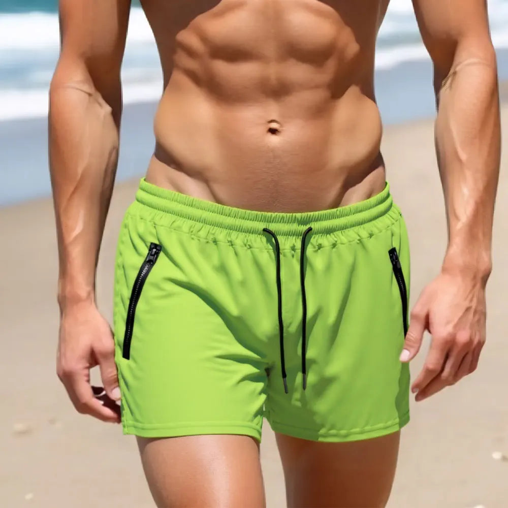 Men's Athletic Short Workout Running Gym Short Side Zipper Double Pocket Drawstring With Mesh Lining Solid Color Quick Dry Short