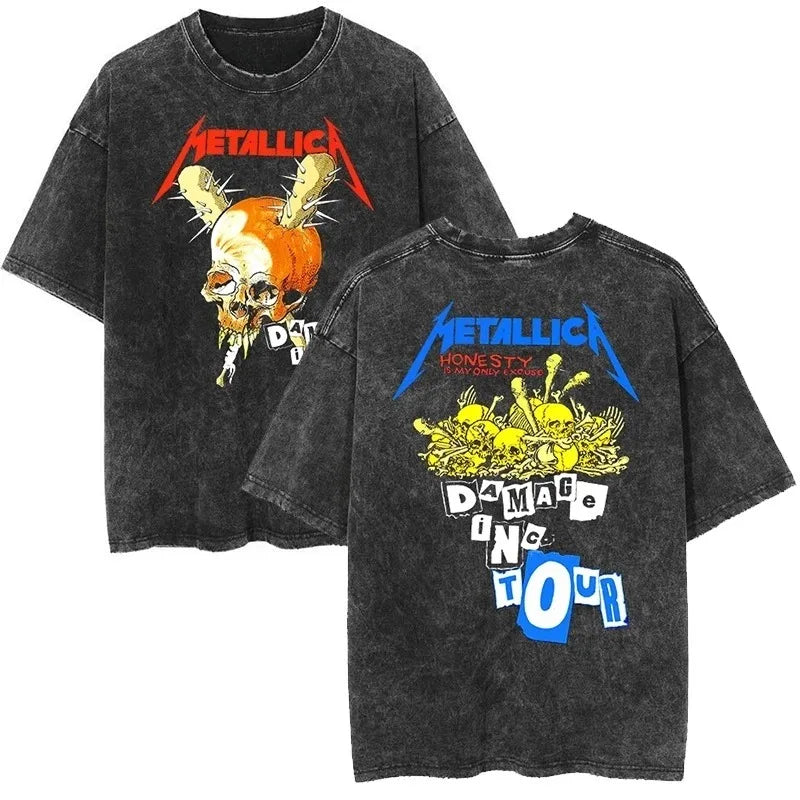 2026 and men women Classic washed T-shirt featuring the Metallica rock band Suitable for high-end luxurious outfits clothes