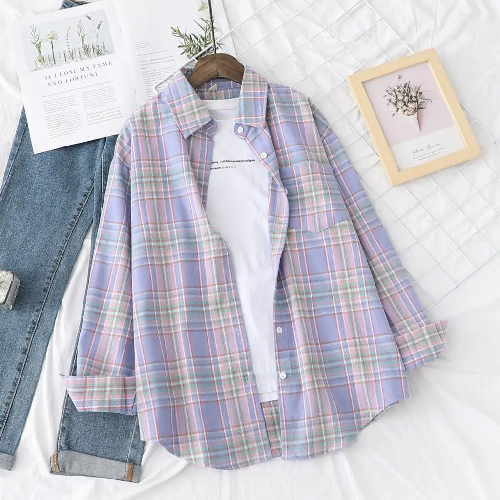 Brand Casual Women's Flannel Plaid Shirt 2025 Autumn New Boutique Ladies Loose Blouse and Tops Female Long Sleeve Shirts Clothes