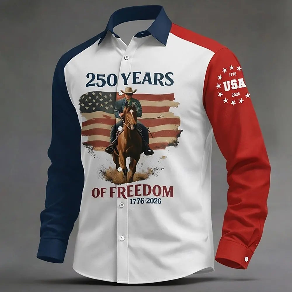 Men's US Flag Freedom 250th Anniversary Shirt Button Up Shirt Long Sleeve Vintage Retro Holiday Casual Daily Spring Fall